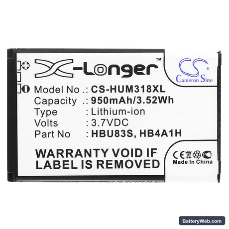 AT&T GoPhone U2800A Replacement Battery, 3.7V, 950mAh, Li-ion 3