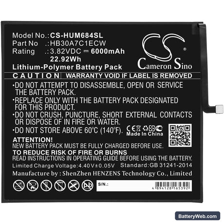 Huawei MediaPad M6 8.4 Replacement Battery, 3.82V, 6000mAh, Li-Polymer 3