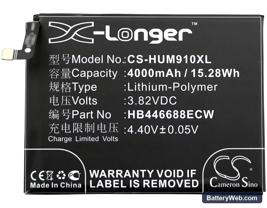 Huawei Ascend Mate 9 Pro Replacement Battery, 3.82V, 4000mAh, Li-Polymer 3