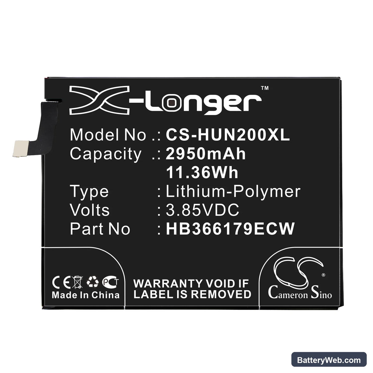 Huawei Nova 2 Replacement Battery, 3.85V, 2950mAh, Li-Polymer 3