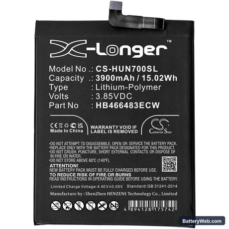 Huawei Nova 7 5G Replacement Battery, 3.85V, 3900mAh, Li-Polymer 3
