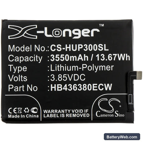 Huawei P30 Replacement Battery, 3.85V, 3550mAh, Li-Polymer 3