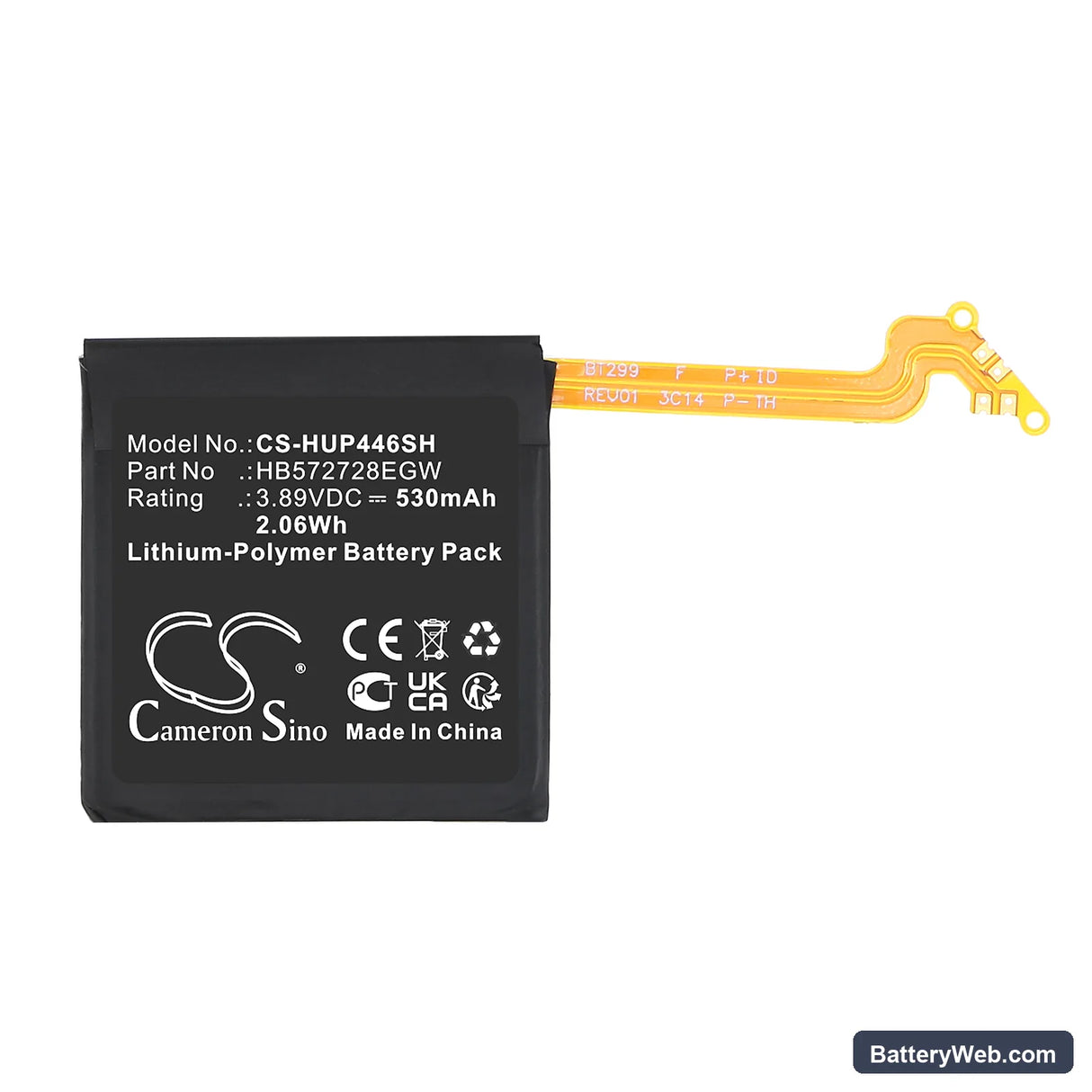 Huawei PNX-B19 Replacement Battery, 3.89V, 530mAh, Li-Polymer 3