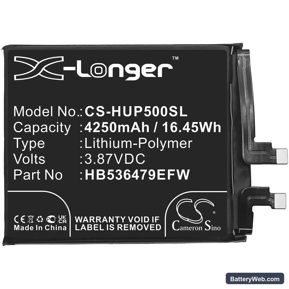 Huawei P50 Pro Replacement Battery, 3.87V, 4250mAh, Li-Polymer 3