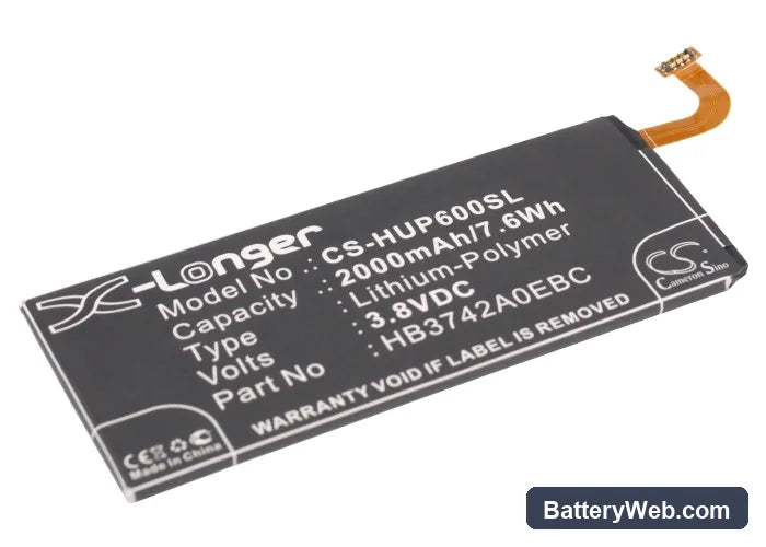 Huawei Ascend P6 Replacement Battery, 3.8V, 2000mAh, Li-Polymer 1