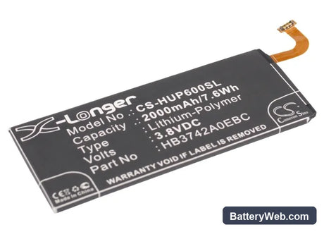 Huawei Ascend P6 Replacement Battery, 3.8V, 2000mAh, Li-Polymer 1