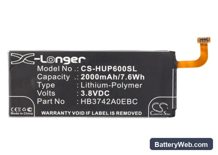 Huawei Ascend P6 Replacement Battery, 3.8V, 2000mAh, Li-Polymer 5