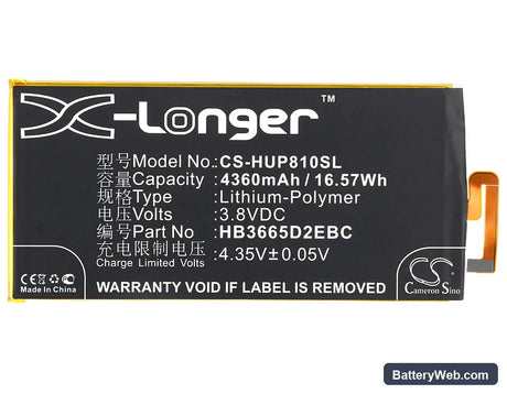 Huawei Ascend P8 Max Replacement Battery, 3.8V, 4360mAh, Li-Polymer 5