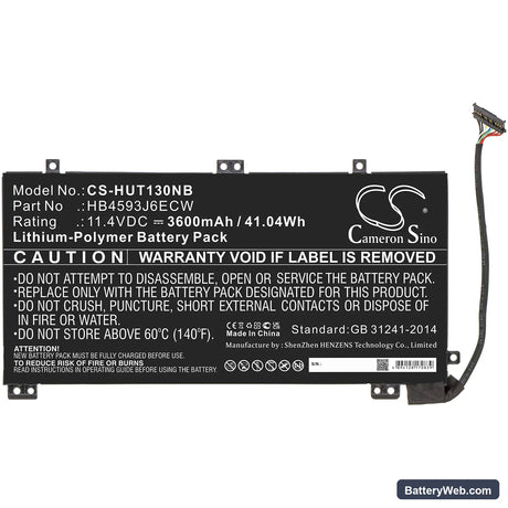 Huawei MateBook 13 Replacement Battery, 11.4V, 3600mAh, Li-Polymer 3