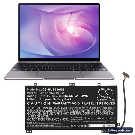 Huawei MateBook 13 Replacement Battery, 11.4V, 3600mAh, Li-Polymer 5