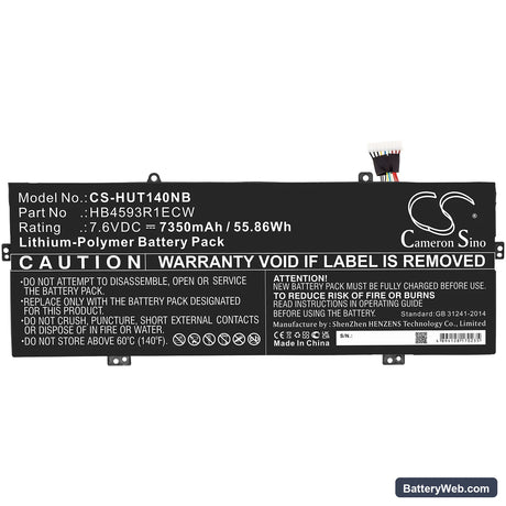 Huawei MateBook 14 Replacement Battery, 7.6V, 7350mAh, Li-Polymer 3