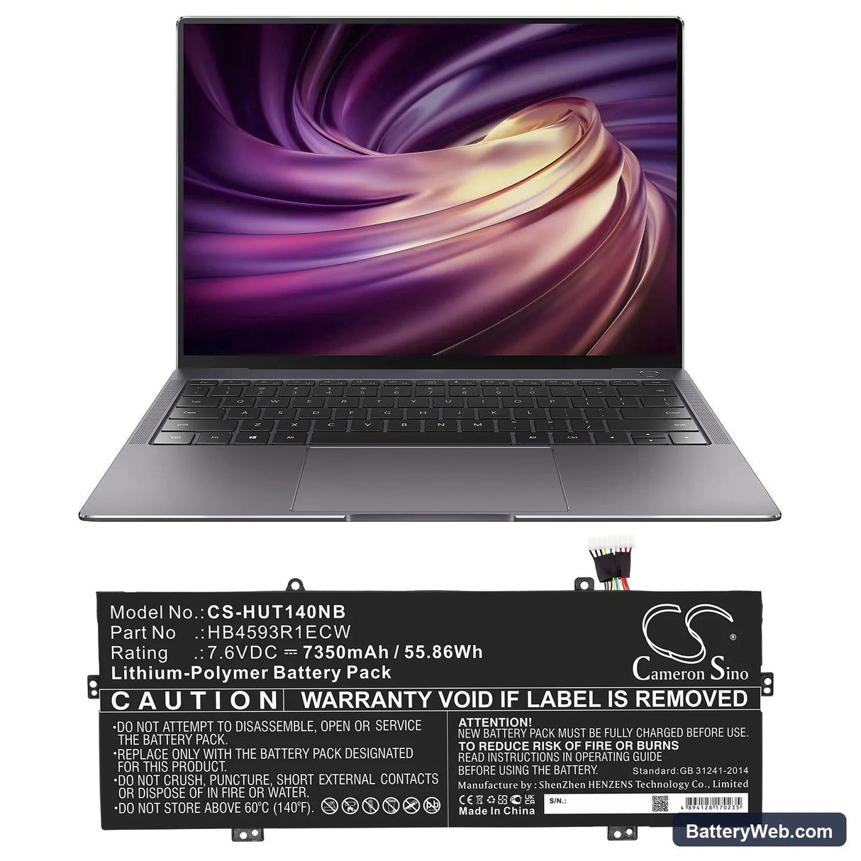 Huawei MateBook 14 Replacement Battery, 7.6V, 7350mAh, Li-Polymer 5