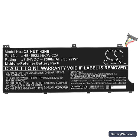 Huawei MateBook D 15 Ryzen 5 5500U Replacement Battery, 7.64V, 7300mAh, Li-Polymer 3