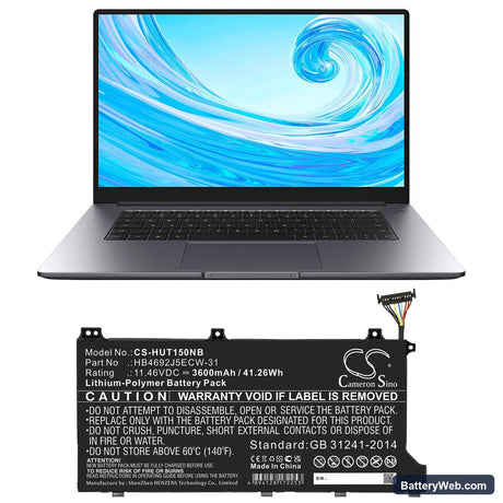 Huawei MateBook D 15 2020 Replacement Battery, 11.46V, 3600mAh, Li-Polymer 5