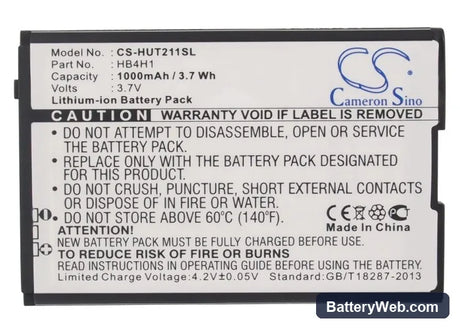 Huawei T2211 Replacement Battery, 3.7V, 1000mAh, Li-ion 5