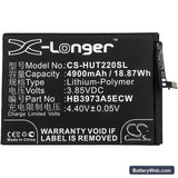 Huawei Mate 20 X Replacement Battery, 3.85V, 4900mAh, Li-Polymer 3