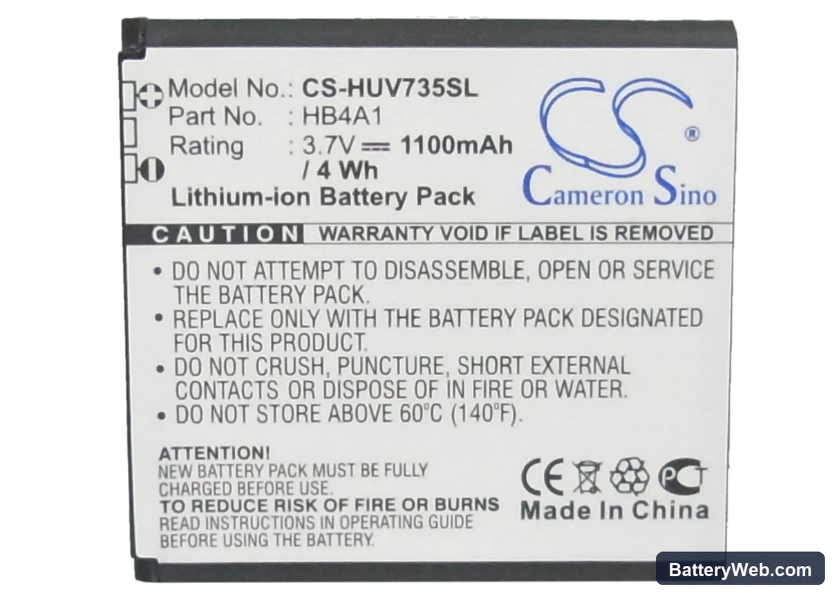 Huawei U6100 Replacement Battery, 3.7V, 1100mAh, Li-ion 5