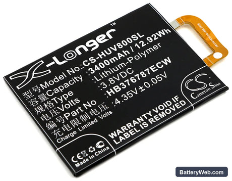 Huawei Honor V8 Replacement Battery, 3.8V, 3400mAh, Li-Polymer 1