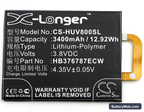 Huawei Honor V8 Replacement Battery, 3.8V, 3400mAh, Li-Polymer 3