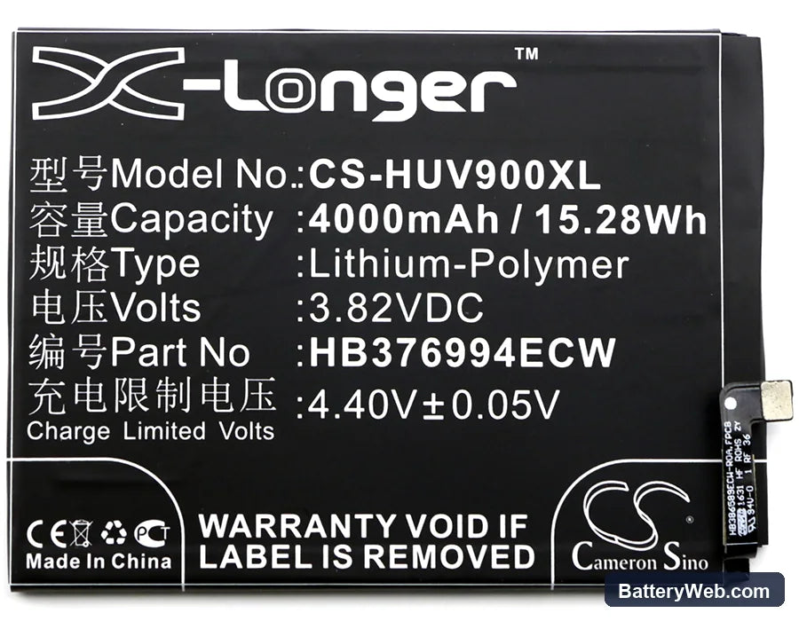 Huawei Honor V9 Replacement Battery, 3.82V, 4000mAh, Li-Polymer 3