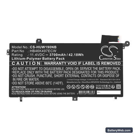 Huawei MateBook D Replacement Battery, 11.4V, 3700mAh, Li-Polymer 3