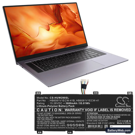 Huawei MateBook D 16 Replacement Battery, 15.28V, 3600mAh, Li-Polymer 6