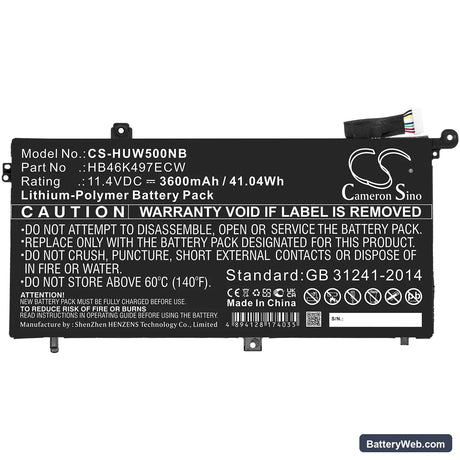 Huawei MateBook D Replacement Battery, 11.4V, 3600mAh, Li-Polymer 3