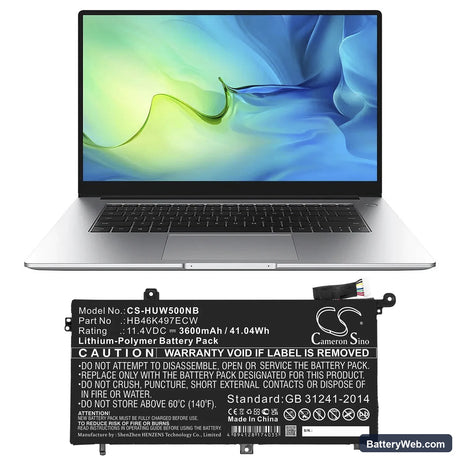 Huawei MateBook D Replacement Battery, 11.4V, 3600mAh, Li-Polymer 5