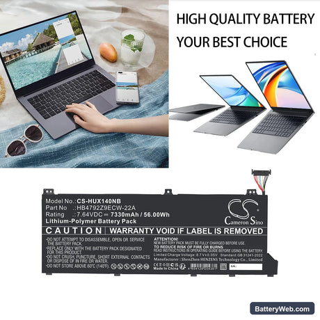 Honor Magicbook 14 i7-1165G7 Replacement Battery, 7.64V, 7330mAh, Li-Polymer 6