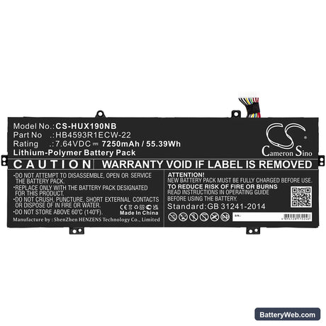 Huawei MateBook X Pro 2020 Replacement Battery, 7.64V, 7250mAh, Li-Polymer 3