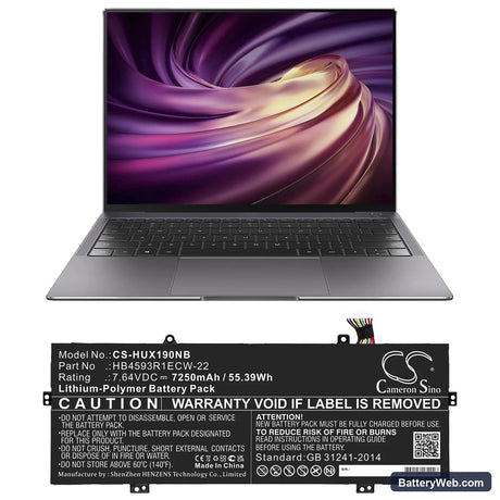 Huawei MateBook X Pro 2020 Replacement Battery, 7.64V, 7250mAh, Li-Polymer 5