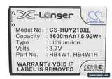 Huawei Ascend Y210 Replacement Battery, 3.7V, 1600mAh, Li-ion 5