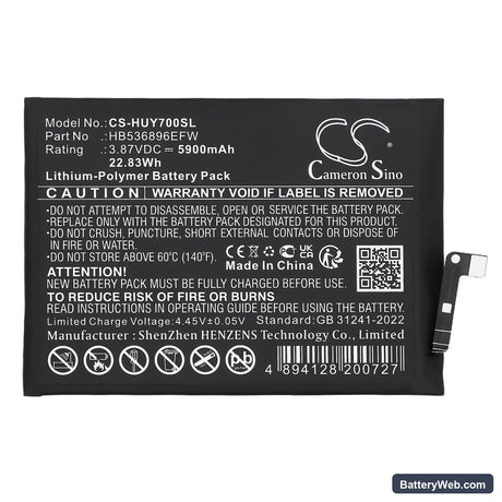 Huawei Nova Y70 Replacement Battery, 3.87V, 5900mAh, Li-Polymer 3