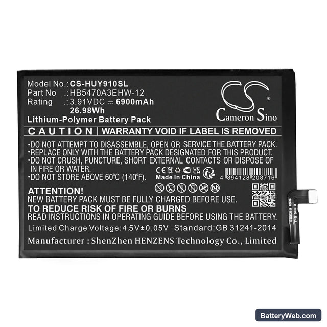 Huawei STG-LX1 Replacement Battery, 3.91V, 6900mAh, Li-Polymer 1