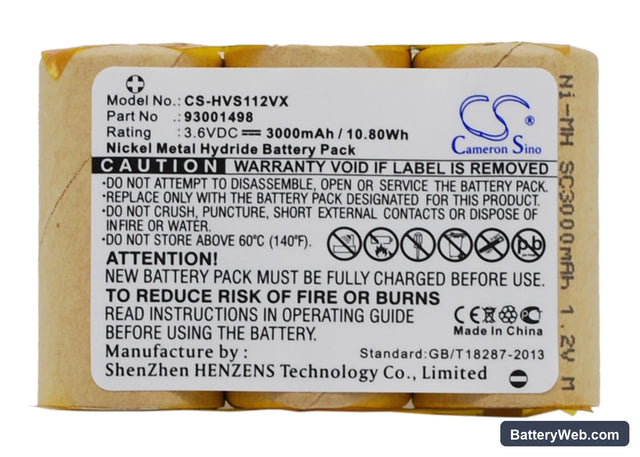Hoover S1120 Replacement Battery, 3.6V, 3000mAh, Ni-MH 1