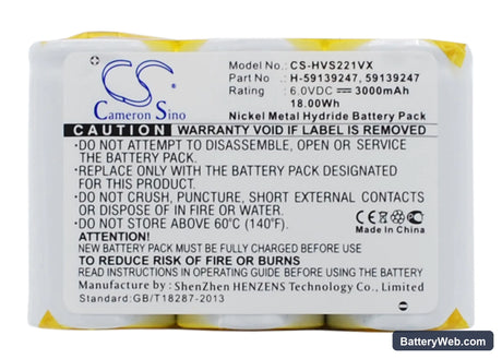 Hoover S2211 Replacement Battery, 6V, 3000mAh, Ni-MH 1