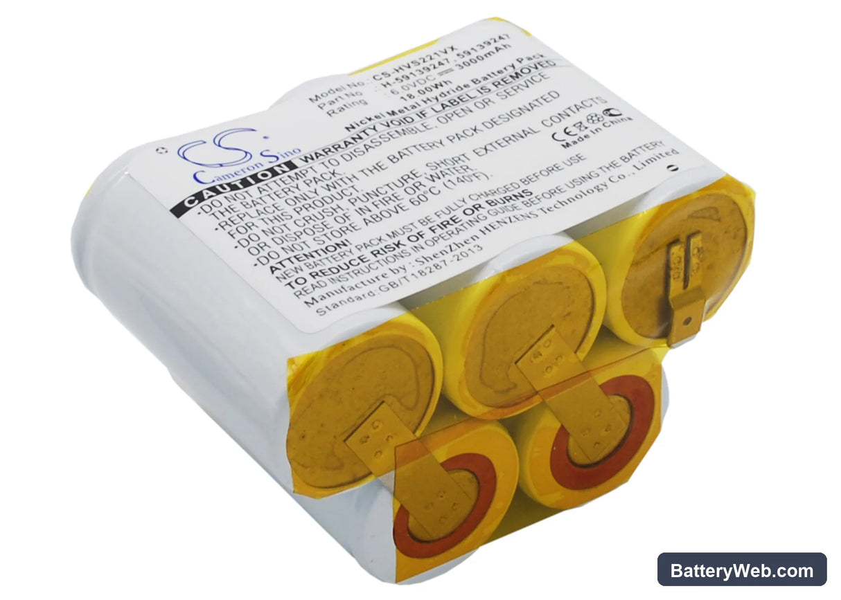 Hoover S2211 Replacement Battery, 6V, 3000mAh, Ni-MH 2