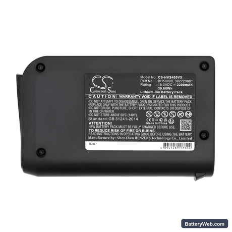 Hoover BH50015 Platinum Collection LINX Cordless Handheld Replacement Battery, 18V, 2200mAh, Li-ion 5