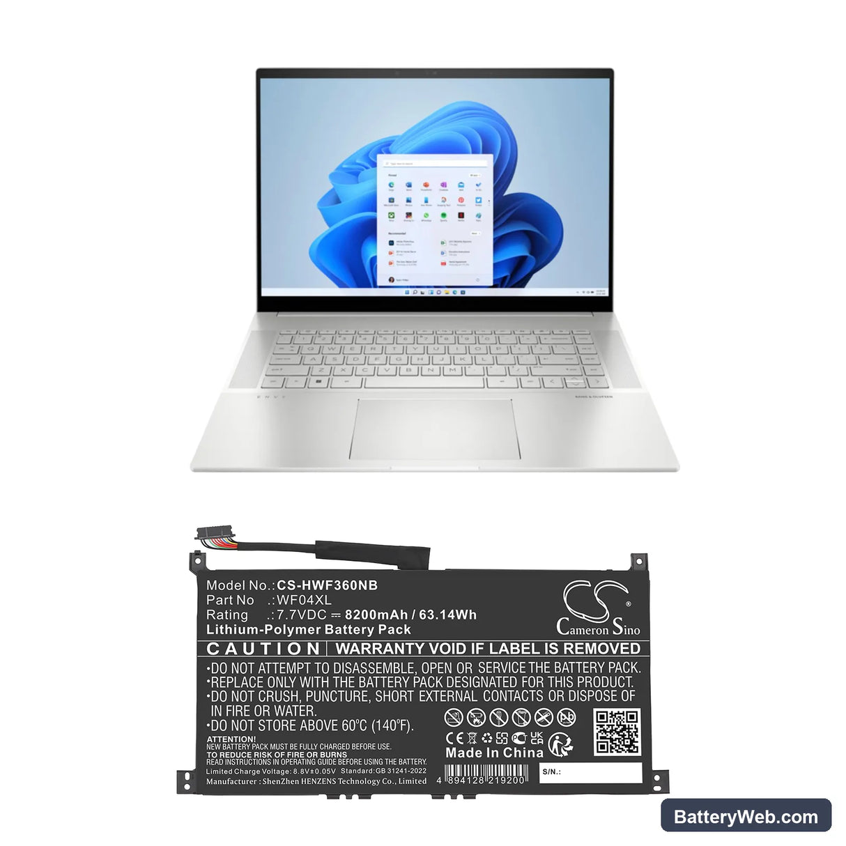 HP ENVY X360 13-BF0000CI Replacement Battery, 7.7V, 8200mAh, Li-Polymer 6