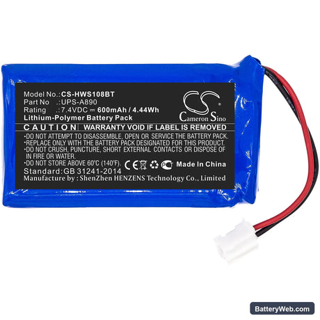 Chuango WS-108 Replacement Battery, 7.4V, 600mAh, Li-Polymer 3