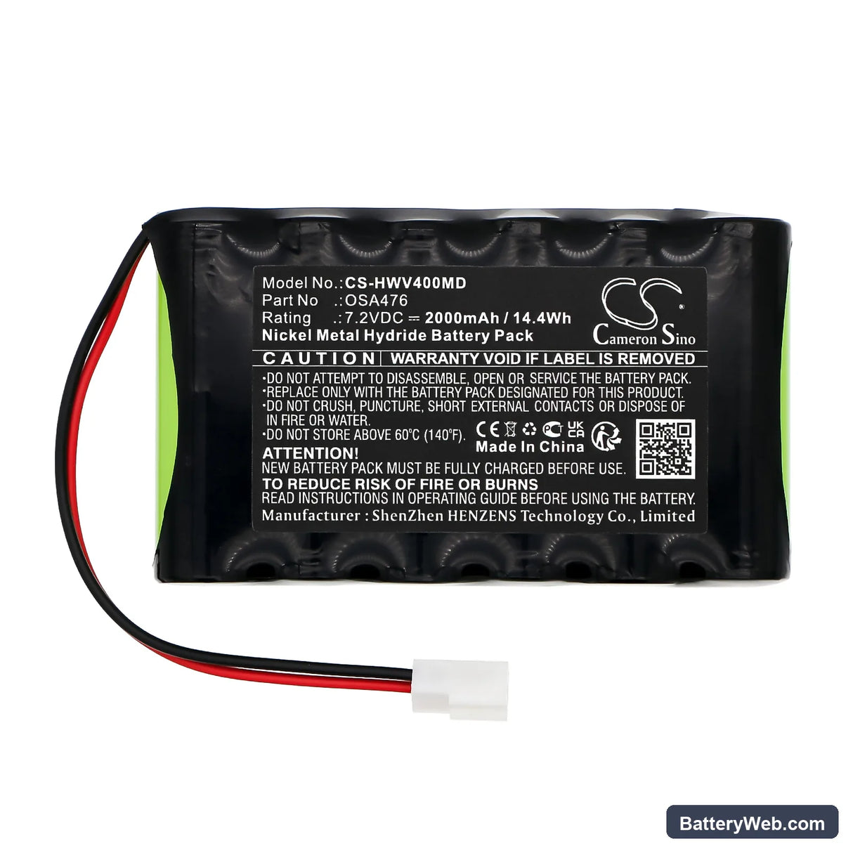 H-Wave H4 Replacement Battery, 7.2V, 2000mAh, Ni-MH 3