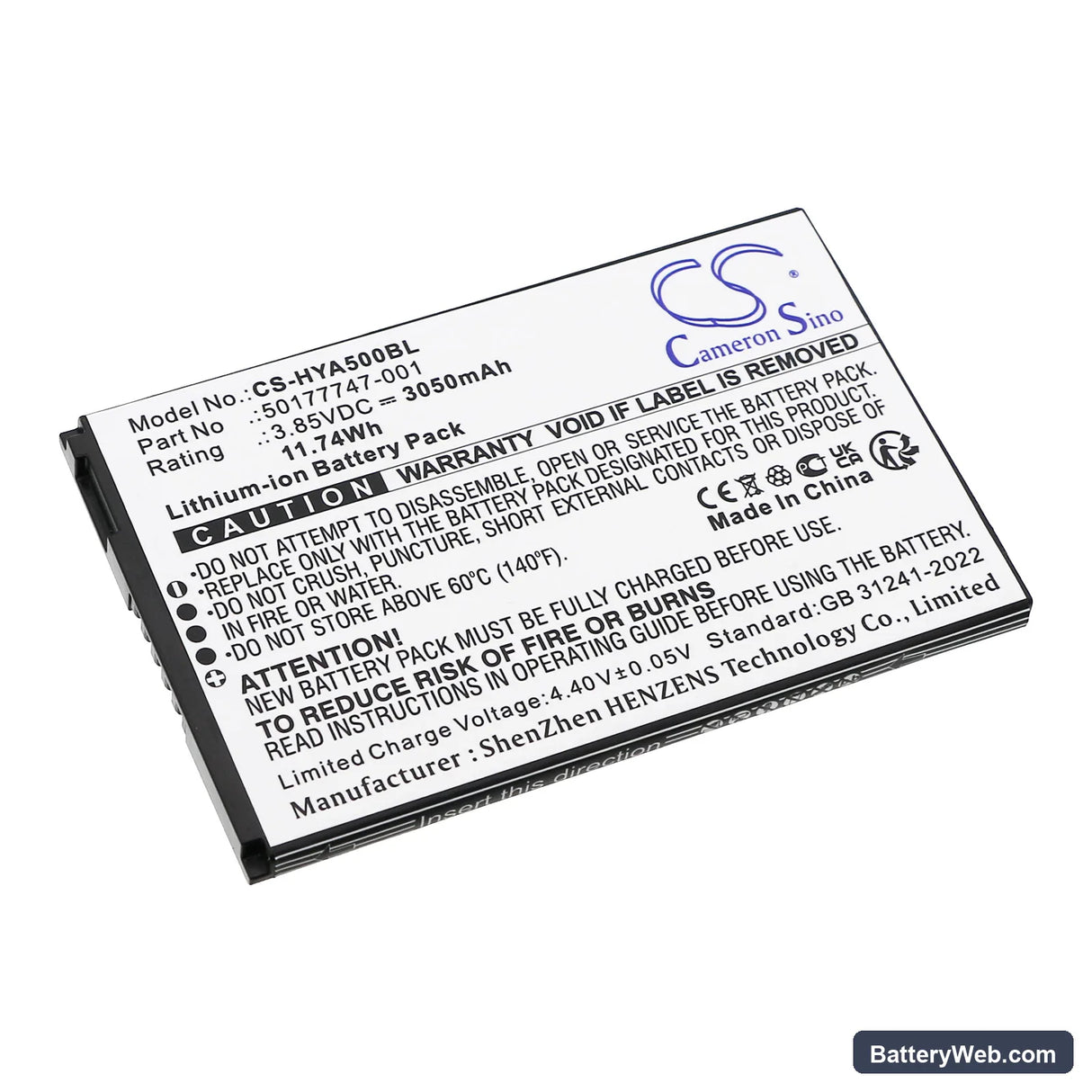 Honeywell ScanPal EDA5S Replacement Battery, 3.85V, 3050mAh, Li-ion 1