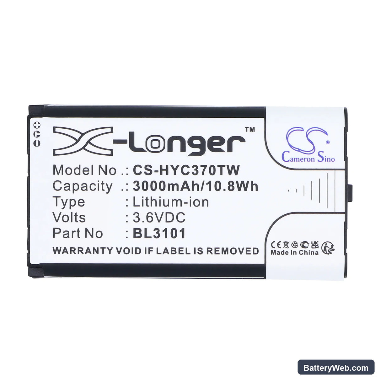 Hytera PNC370 Replacement Battery, 3.6V, 3000mAh, Li-ion 5