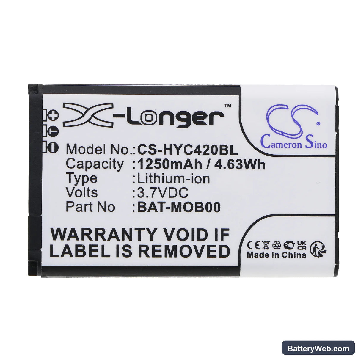 Honeywell Captuvo SL22 Replacement Battery, 3.7V, 1250mAh, Li-ion 3