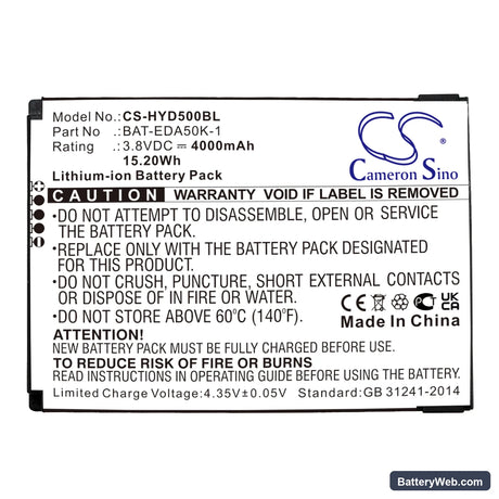Honeywell EDA50K Replacement Battery, 3.8V, 4000mAh, Li-ion 5