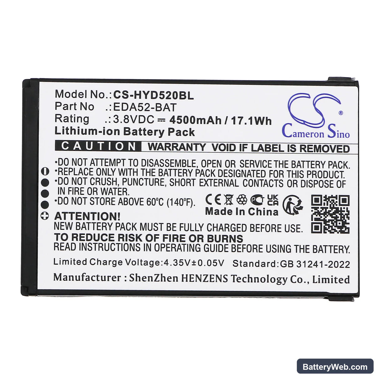 Honeywell ScanPal EDA52 Replacement Battery, 3.8V, 4500mAh, Li-ion 5