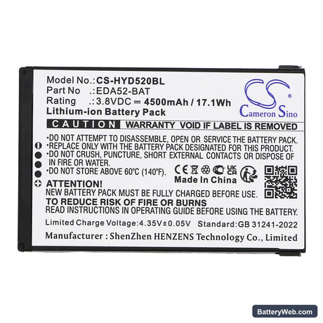 Honeywell ScanPal EDA52 Replacement Battery, 3.8V, 4500mAh, Li-ion 5