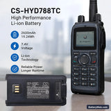 HYT DMR PD-702 Replacement Battery, 7.4V, 2600mAh, Li-ion 6