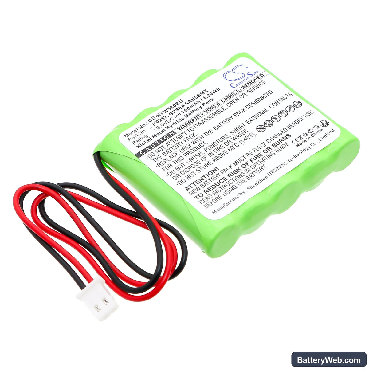 Honeywell 5800RP Wireless Replacement Battery, 6V, 700mAh, Ni-MH 1