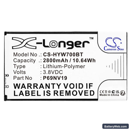 Honeywell WTS700 7" Wireless Color Touchscreen Replacement Battery, 3.8V, 2800mAh, Li-Polymer 3